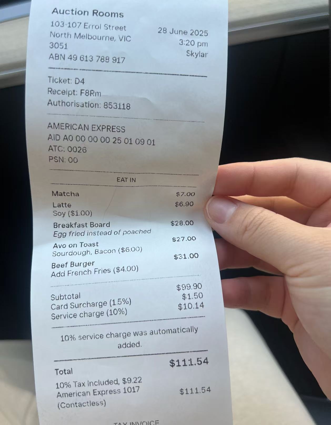 A shockingly expensive brunch receipt